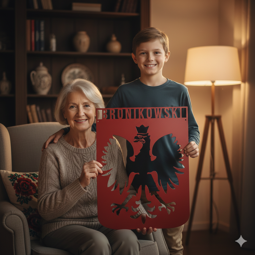 Metal Sign Red / 12 Inch Polish Eagle Monogram Steel Sign – Personalized Family Name Wall Art