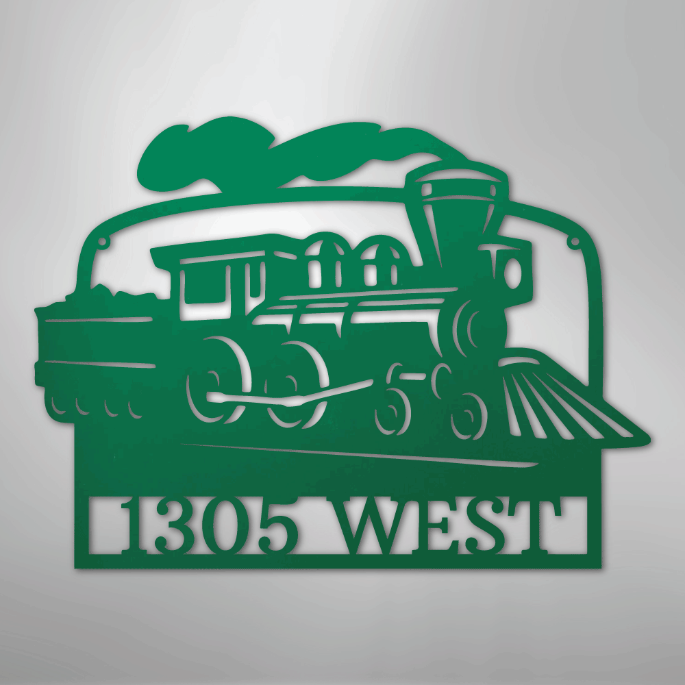 Custom Train Address Metal Sign – Custom House Number Steam Engine Wall Art