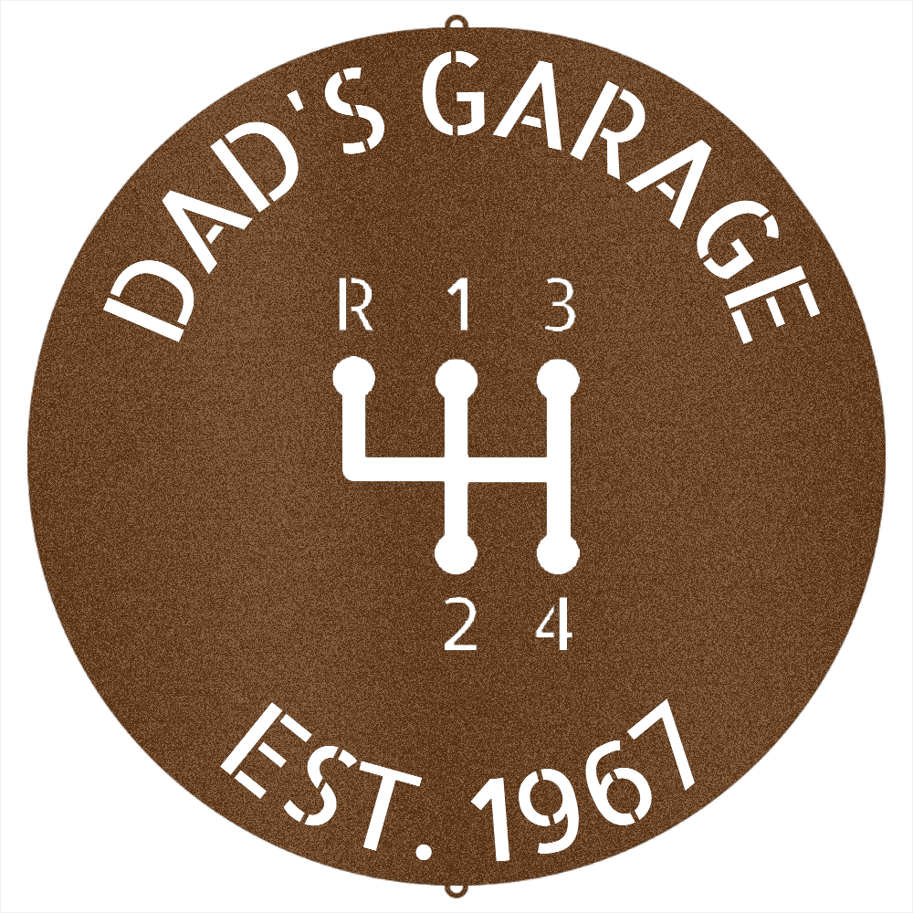 Copper / 12 Dad’s Garage Metal Sign – Custom Gear Shift Wall Art for Car Lovers & Mechanics