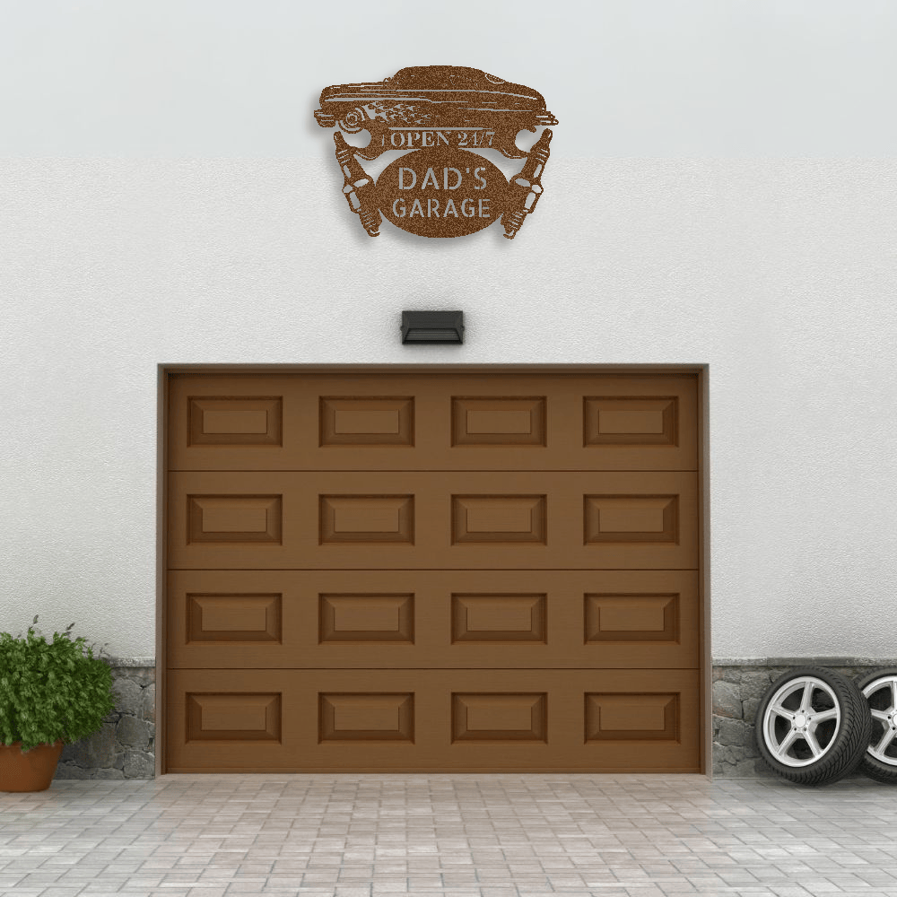 Copper / 12 Personalized Hot Rod Garage Sign | Custom METAL Workshop Wall Art