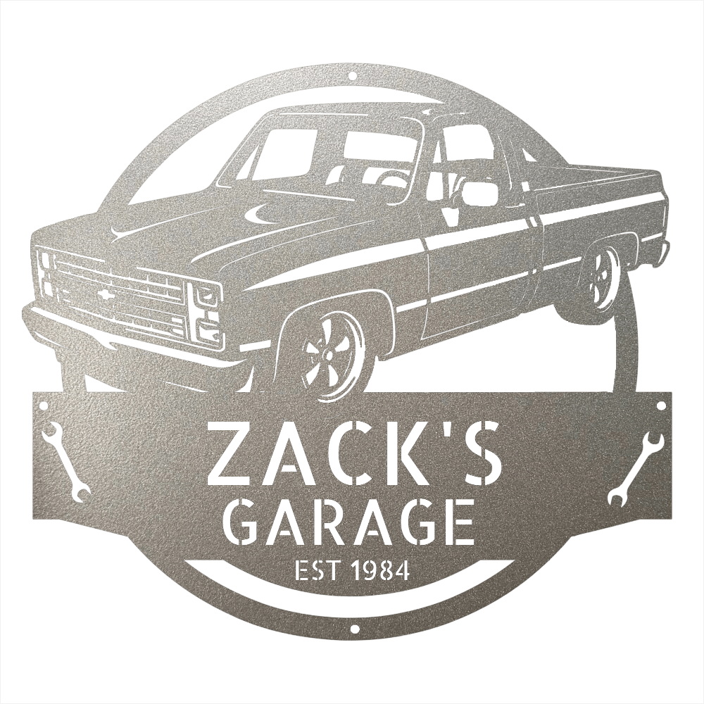 Steel Sign Silver / 12 1984 C10 Squarebody Garage Sign | Personalized Truck Metal Art