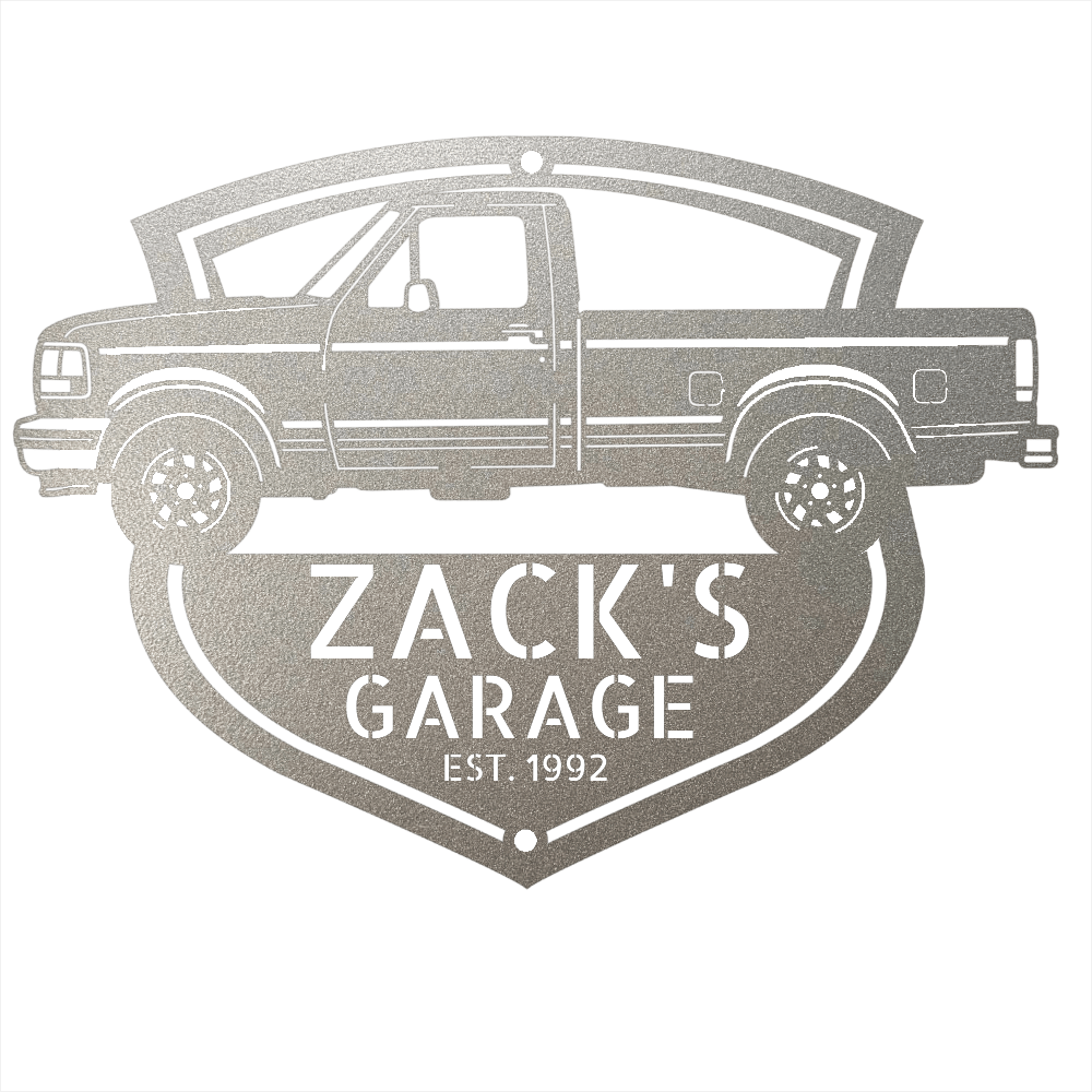 Steel Sign Silver / 12 1992-1996 Ford F-150 Garage Sign | Personalized OBS Ford Sign