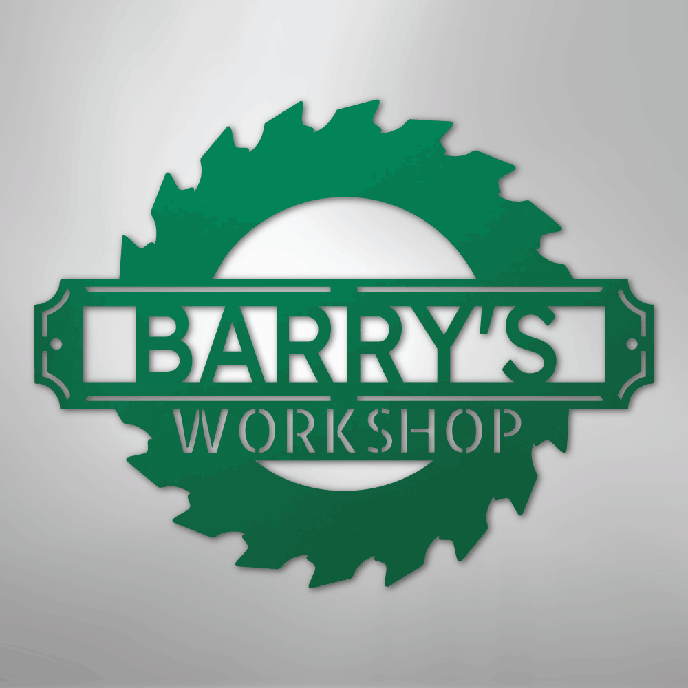 Steel Sign Green / 24" Custom Workshop Metal Sign – Sawmill Blade Personalized Shop