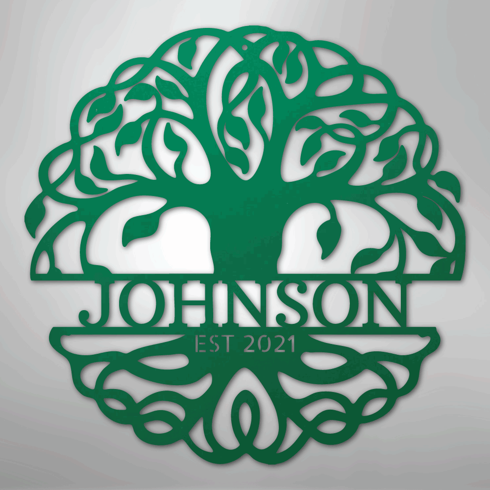 Steel Sign Green / 24" Fancy Tree of Life Monogram - Steel Sign