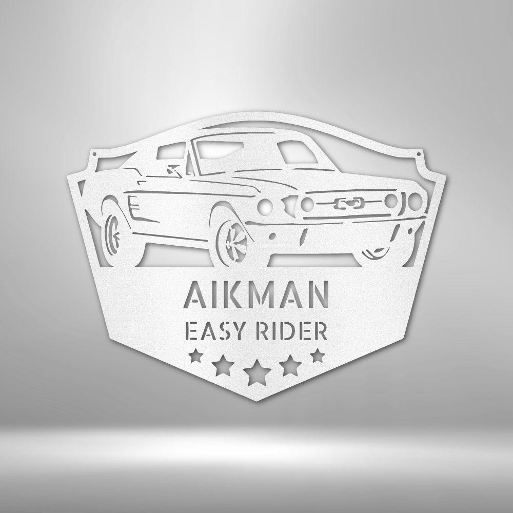 Steel Sign White / 12" Mustang Fastback Metal Sign β Personalized Classic Car Garage