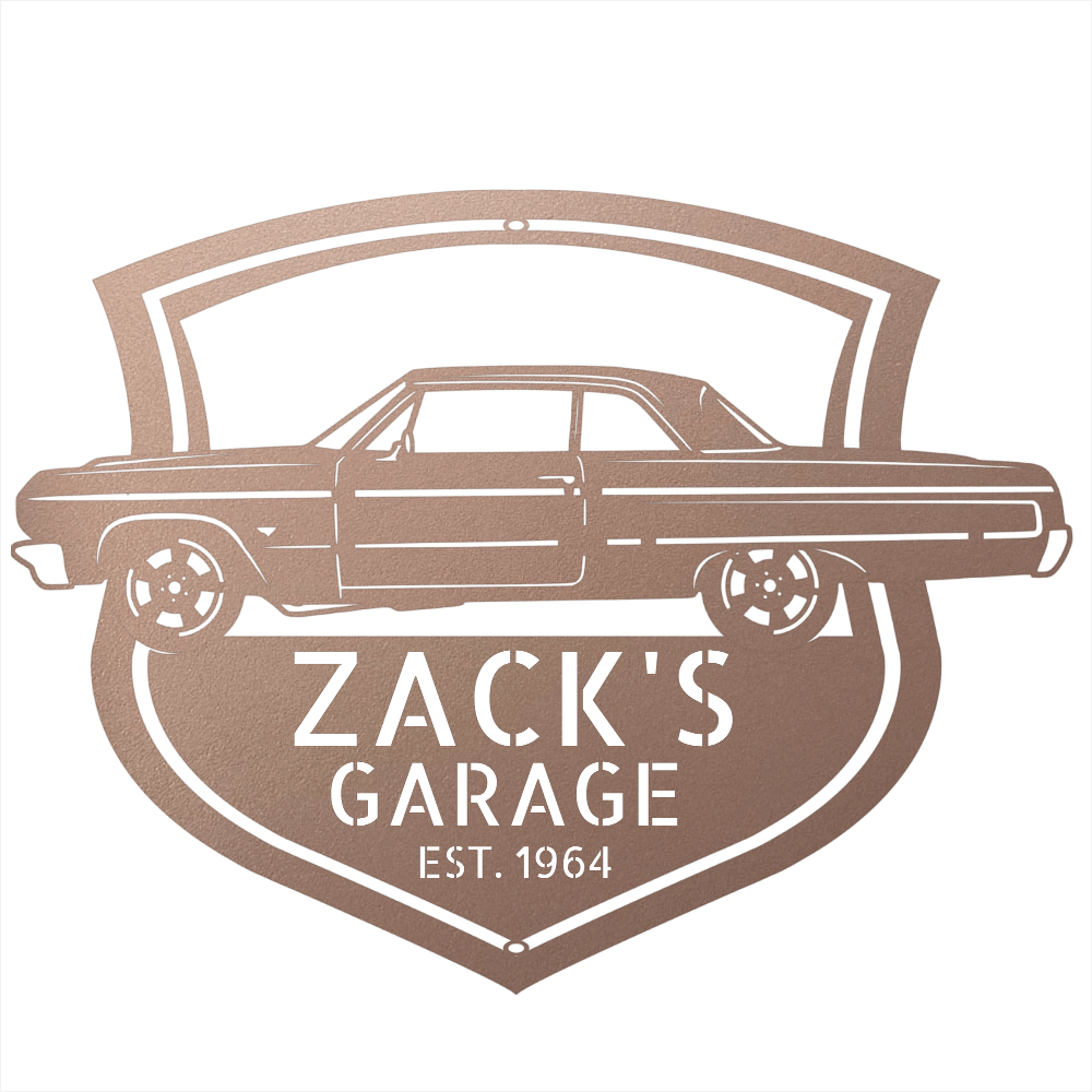 Steel Sign Rose / 12 Personalized 1964 Impala Garage Sign | Side View Classic Car Metal Art