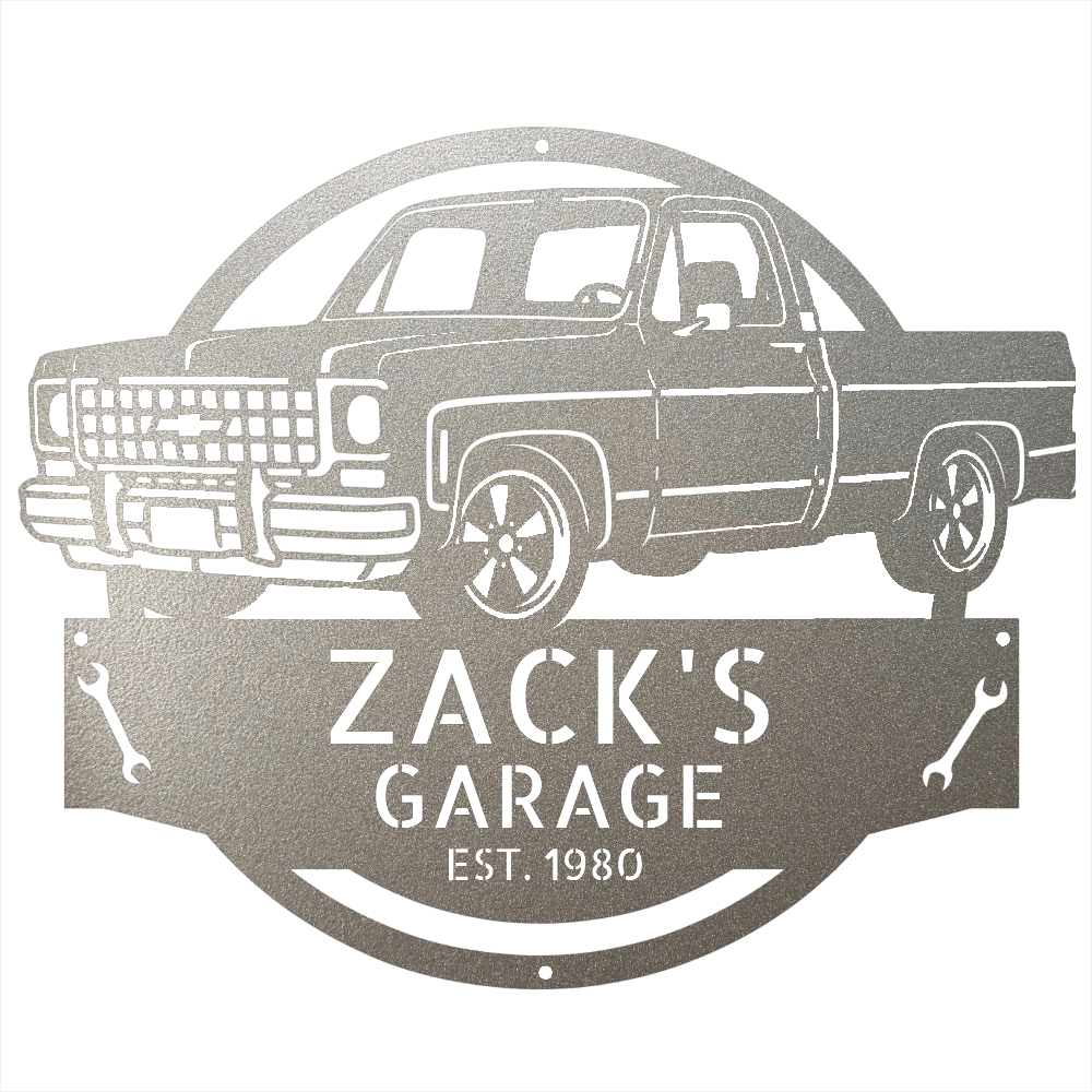 Steel Sign Silver / 15 Personalized 1980 C10 Squarebody Garage Sign | Classic Truck Metal Art