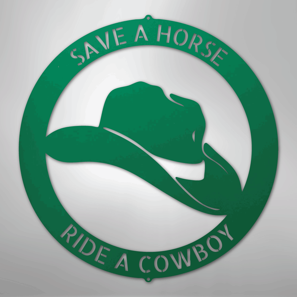 Steel Sign Green / 24" Personalized Cowboy Hat Metal Sign – Western Ranch Decor & Custom Name Gift