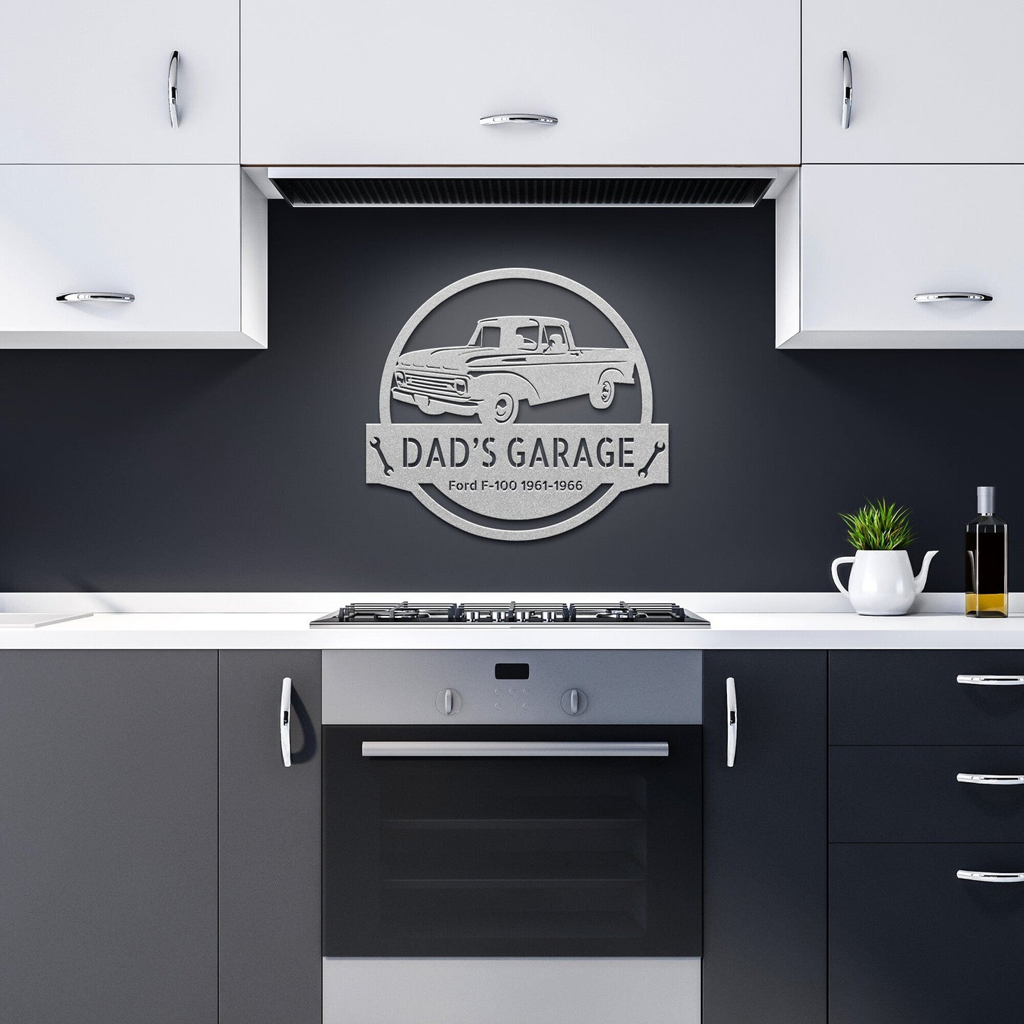 Wall Art Silver / 12 Inch CAR NAME SIGN - Customized Dad Car Ford F-100 1961-1966 Steel Monogram