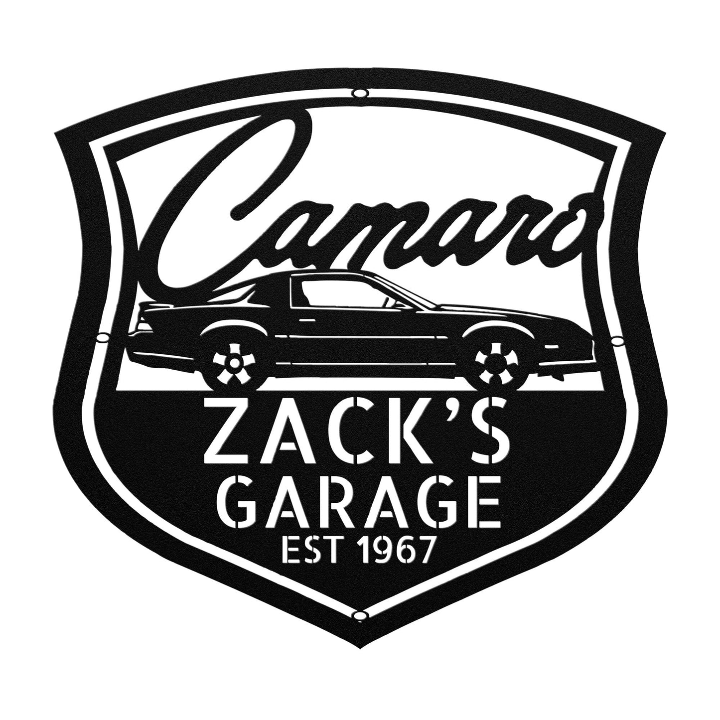 Wall Art Black / 24 Inch Chevrolet Camaro 1982 (side) with logo GARAGE SIGN