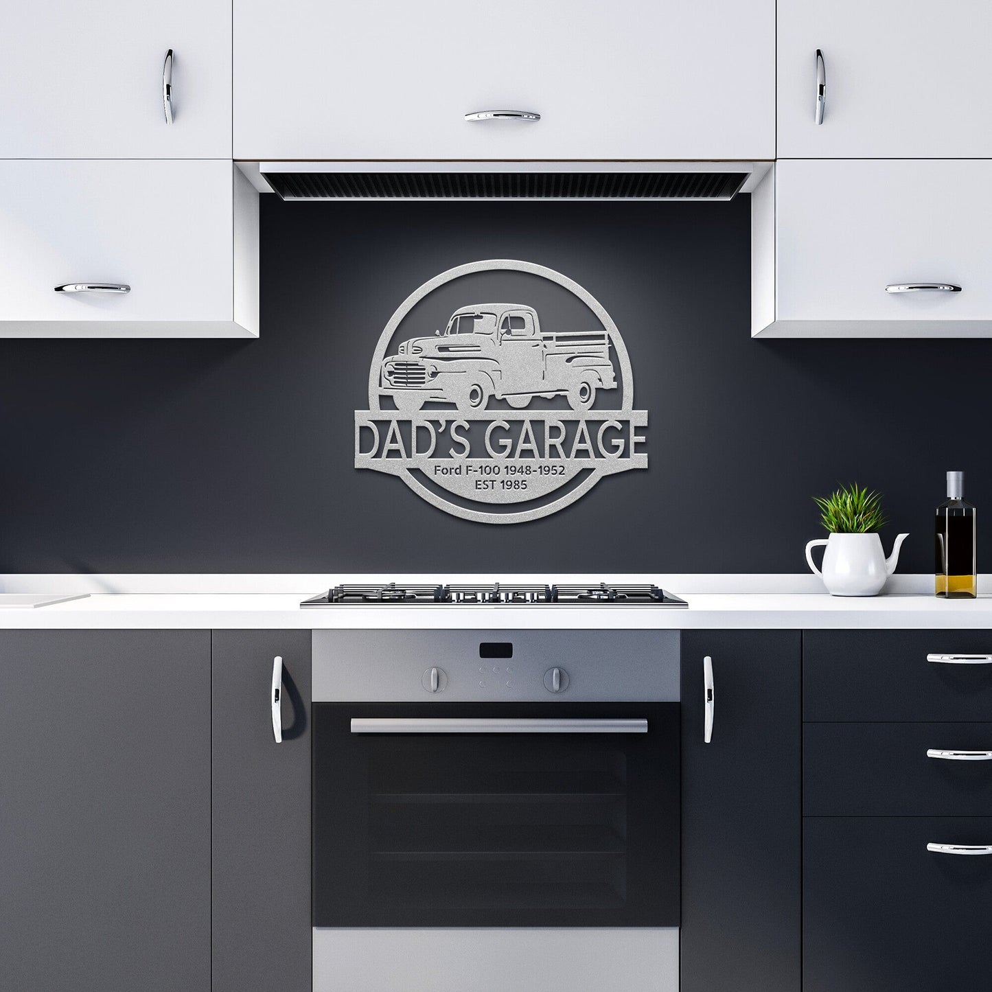 Wall Art Silver / 12 Inch GARAGE CAR SIGN - Personalized Car Ford F-100 1948-1952 Monogram Steel