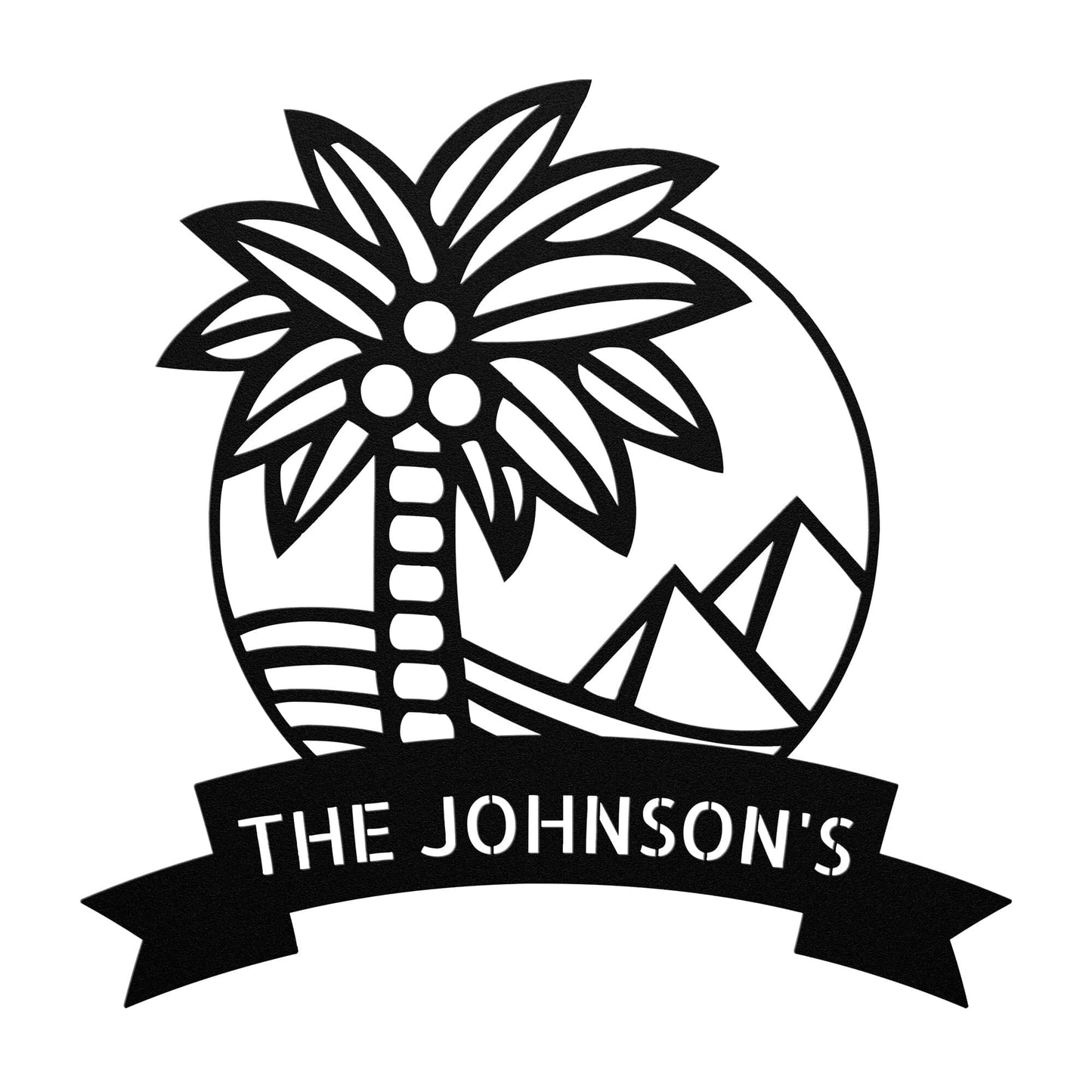 Wall Art PALM TREE SIGN - Personalize Palm Tree with Pyramids Monogram Wall Art