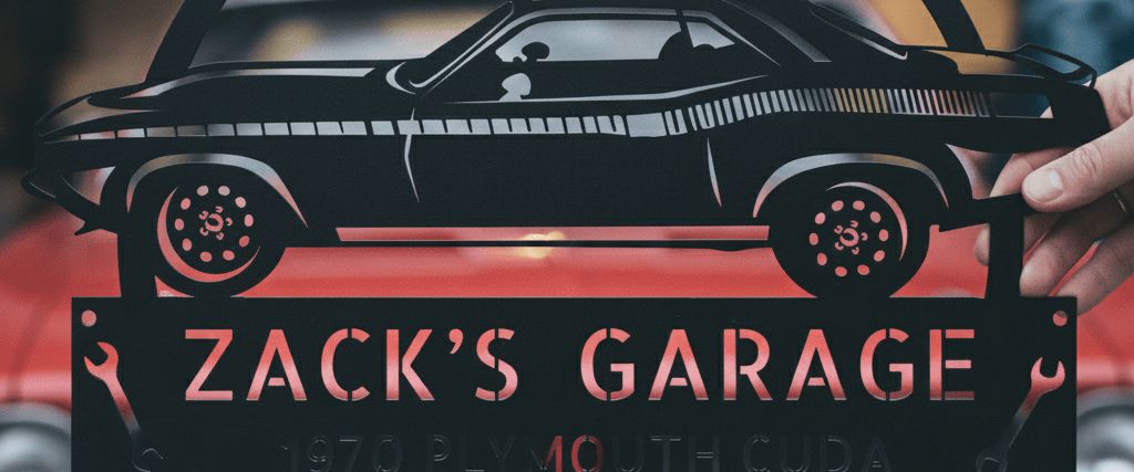 1970 Plymouth Cuda personalized steel garage sign wide banner