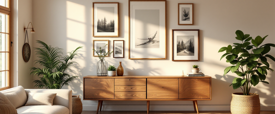 Cozy farmhouse living room with gallery wall — How to Hang Metal Wall Art