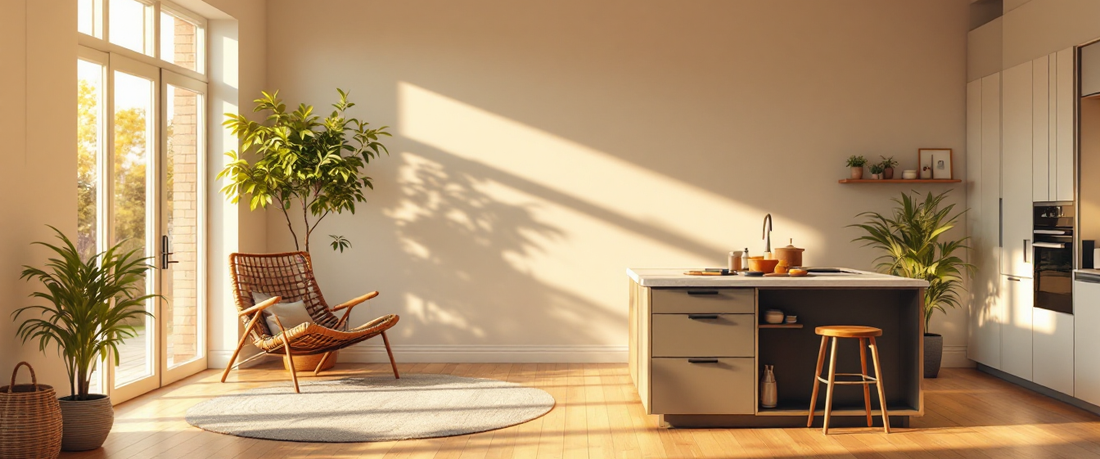 Warm open-plan home interior at golden hour — What Size Metal Sign Should You Choose