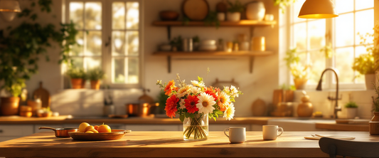 Cinematic sunlit farmhouse kitchen — Personalized Metal Sign for Mother's Day