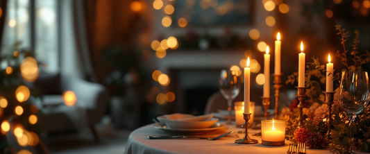 Cinematic warm elegant living room with a romantic candlelit table, engagement ring monogram heirloom theme