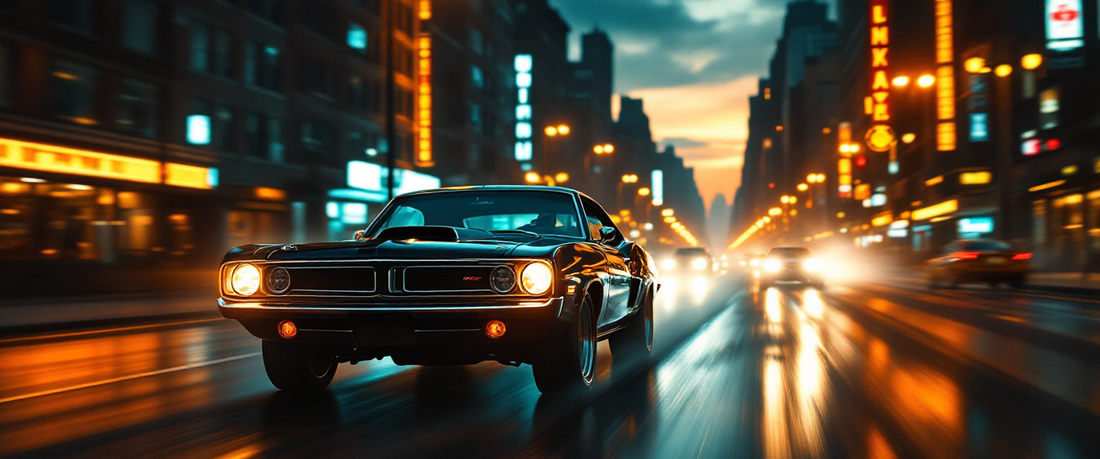 Cinematic muscle car movie chase scene — Muscle Cars in Movies