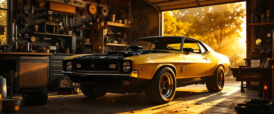 Cinematic muscle car restoration garage — Muscle Car Restoration in 2026