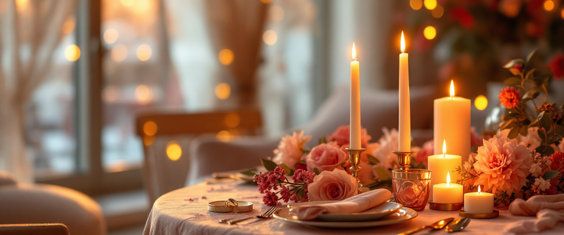 Cinematic warm candlelit room for a wedding and anniversary gift feature