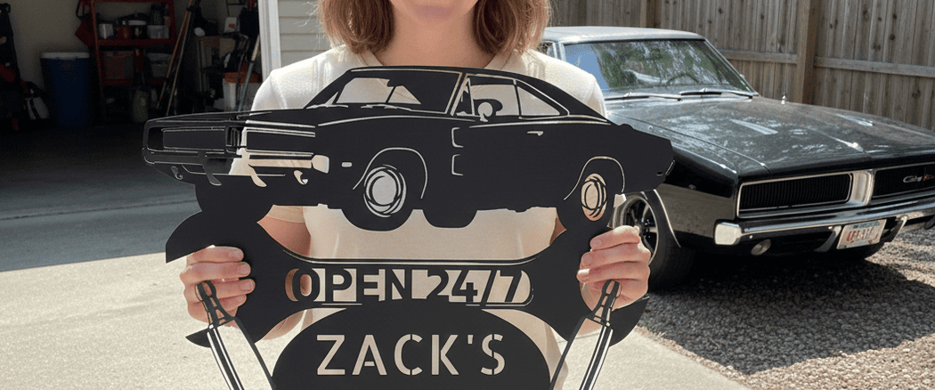 Personalized 1967 Charger powder coated steel garage sign