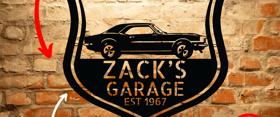 Personalized 1968 Camaro side profile metal garage sign in powder coated steel