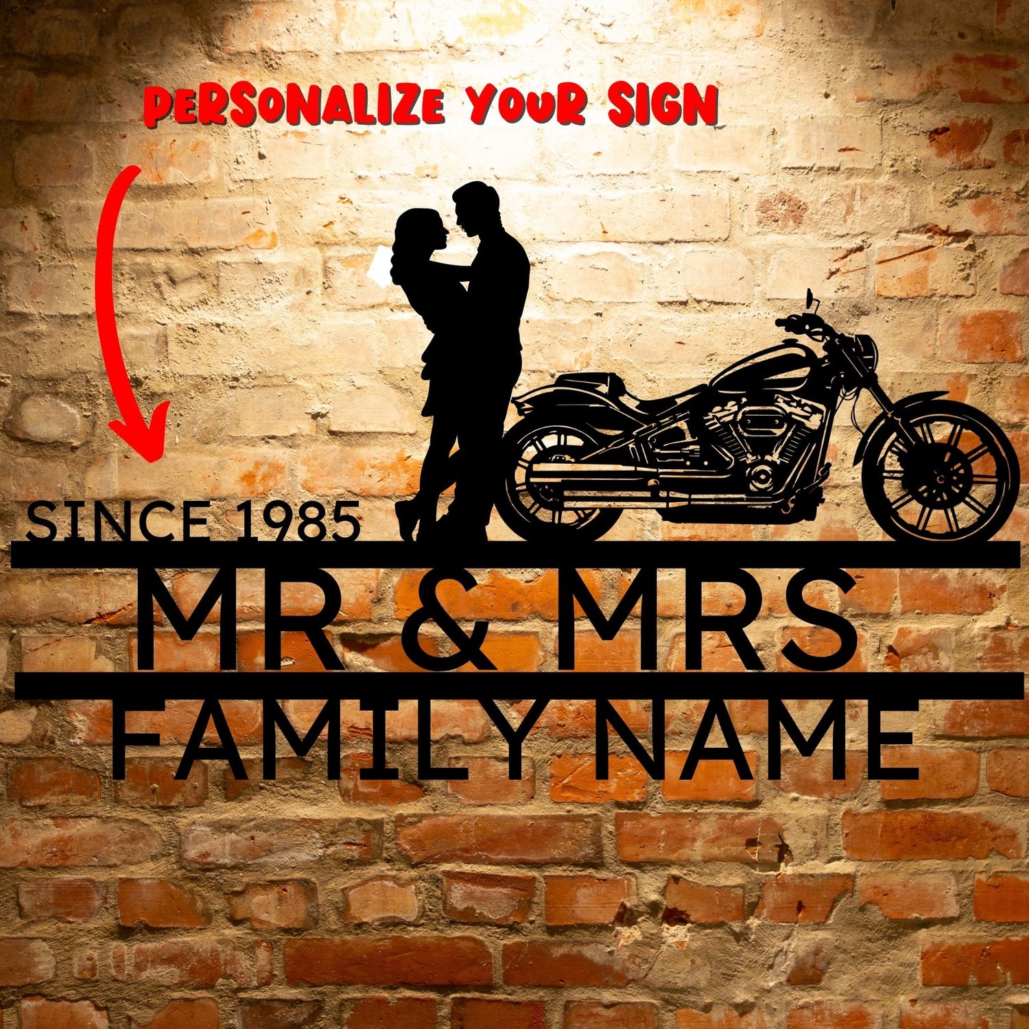 Mr & mrs motorcycle sign.