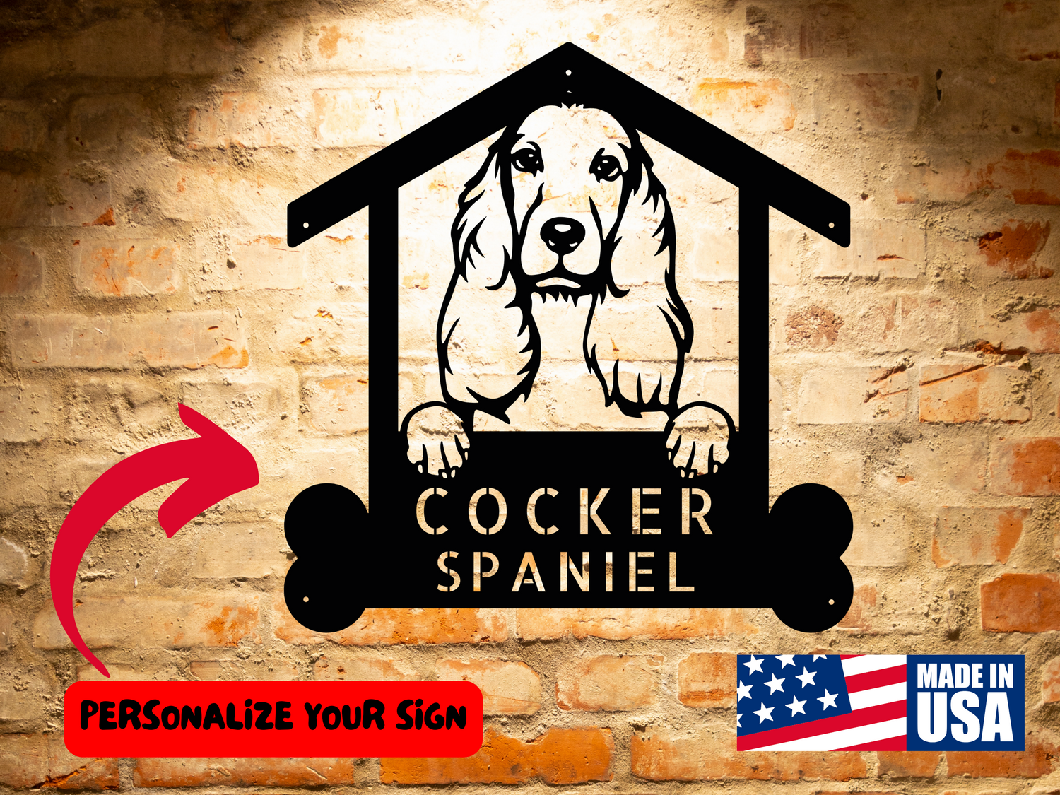 Cocker spaniel dog house sign.