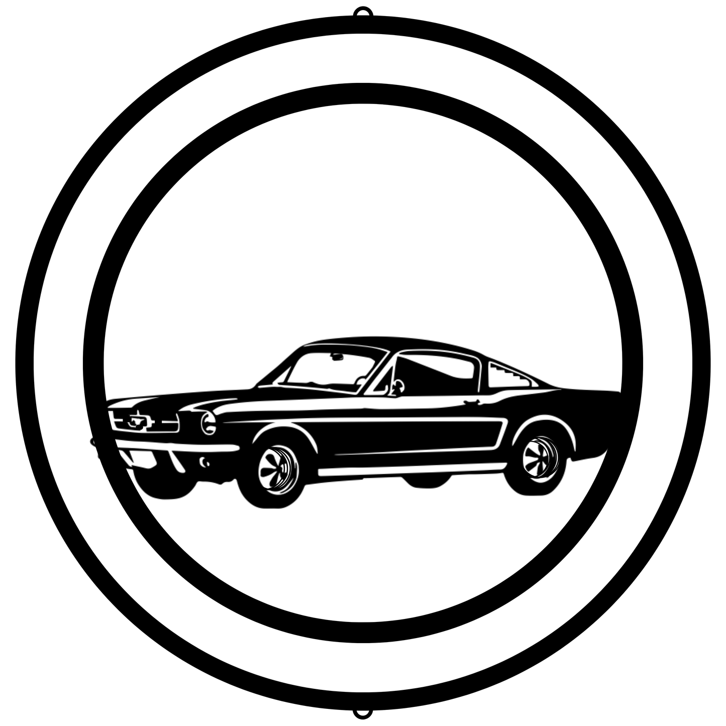 a black and white picture of a car in a circle