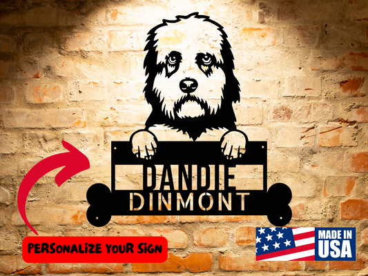 Personalized Dandie Dinmont Dog Sign, Custom Dog Breed Steel Monogram Wall Art, Customized Pet Welcome Sign Home Decor for the Dandie Dinmont owner and dog lover, Daniel Dimmont.