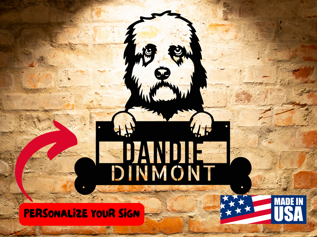 Personalized Dandie Dinmont Dog Sign, Custom Dog Breed Steel Monogram Wall Art, Customized Pet Welcome Sign Home Decor for the Dandie Dinmont owner and dog lover, Daniel Dimmont.