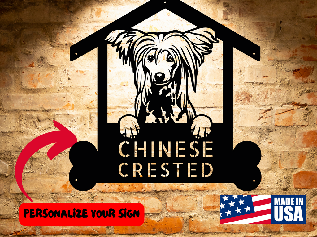 Chinese Crested Dog House Sign - Personalized Chinese Crested Dog Sign, Custom Dog Breed Wall Art Home Decor, Gift for Pet Lovers, Animals Wall Art Signs.