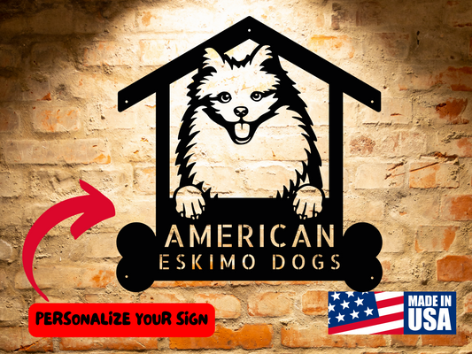 AMERICAN ESKIMO DOGS 2 - Custom Dog Breed Metal Sign - Personalized Welcome Sign for Dog Lovers - Dog Address Sign - Dog Wall Art- Unique Gift for Dad sign.