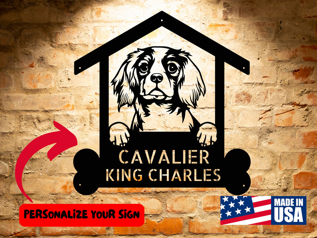 Personalized Cavalier King Charles Dog Name Sign, Personalized Dog Wall Art, Custom Animal Breed Steel Monogram Wall Art Home Decor.
