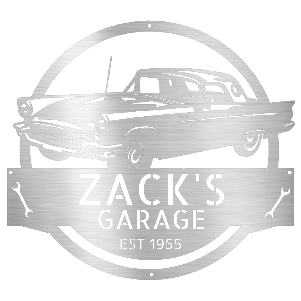 Silver / 12 1955 Ford Thunderbird Garage Sign – Personalized Metal Garage Decor
