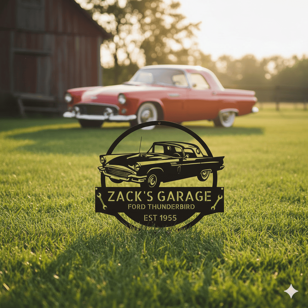 1955 Ford Thunderbird Garage Sign – Personalized Metal Garage Decor
