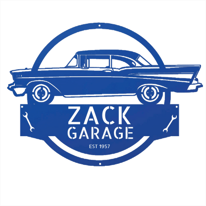 Blue / 12 1957 Bel Air Garage Sign – Personalized Metal Classic Car Wall Art for Dad’s Workshop
