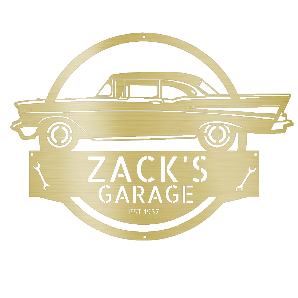 Gold / 12 1957 Bel Air Garage Sign – Personalized Metal Classic Car Wall Art for Dad’s Workshop
