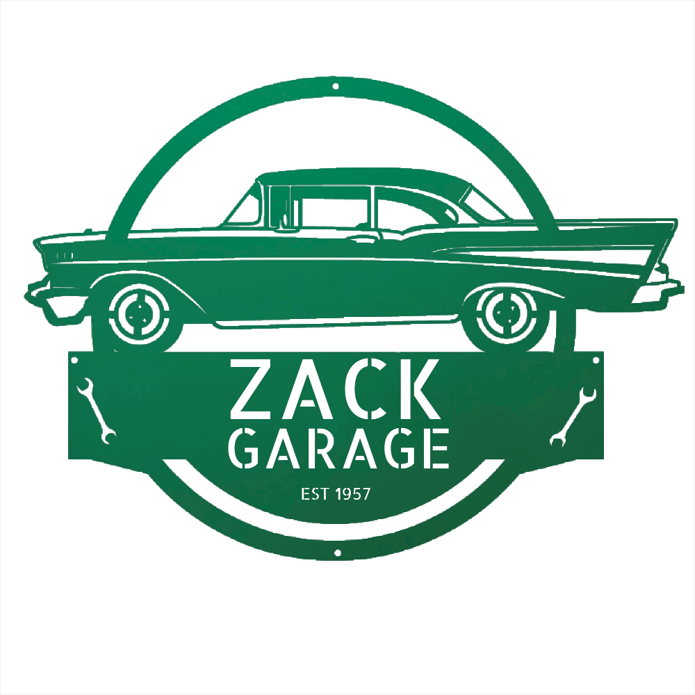 Green / 12 1957 Bel Air Garage Sign – Personalized Metal Classic Car Wall Art for Dad’s Workshop