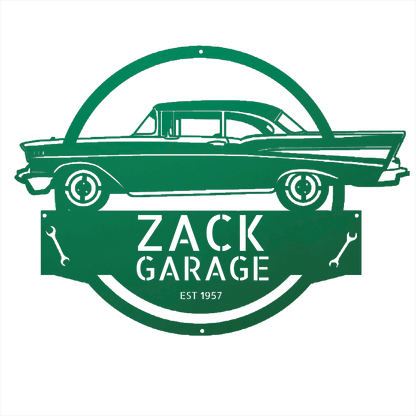 Green / 12 1957 Bel Air Garage Sign – Personalized Metal Classic Car Wall Art for Dad’s Workshop