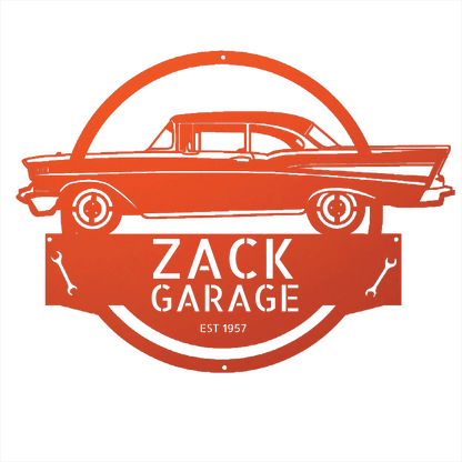 Orange / 12 1957 Bel Air Garage Sign – Personalized Metal Classic Car Wall Art for Dad’s Workshop
