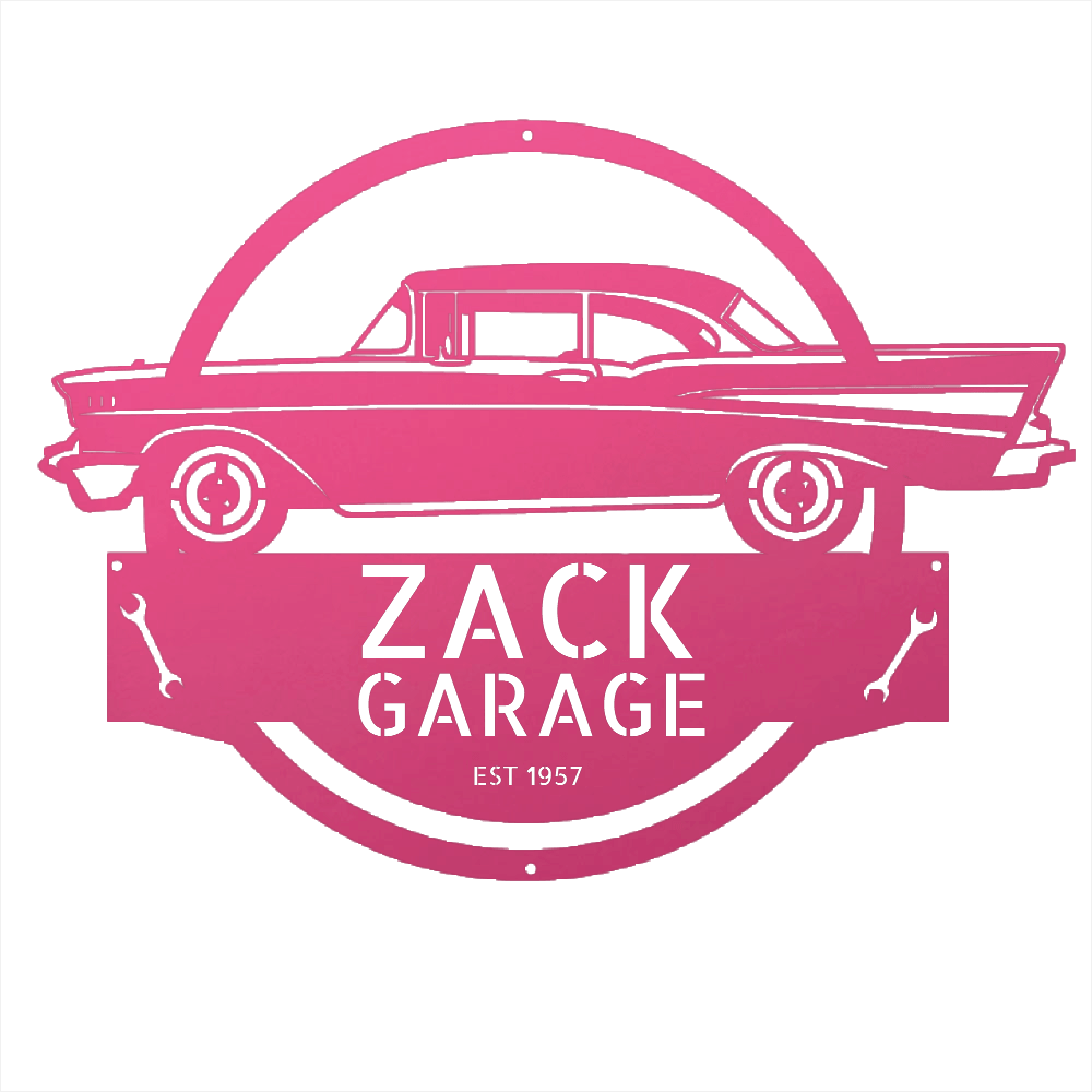 Pink / 12 1957 Bel Air Garage Sign – Personalized Metal Classic Car Wall Art for Dad’s Workshop