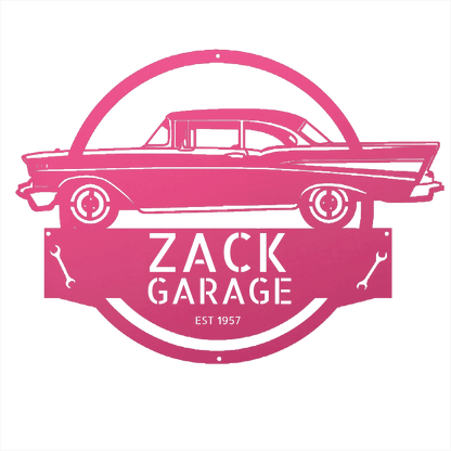 Pink / 12 1957 Bel Air Garage Sign – Personalized Metal Classic Car Wall Art for Dad’s Workshop