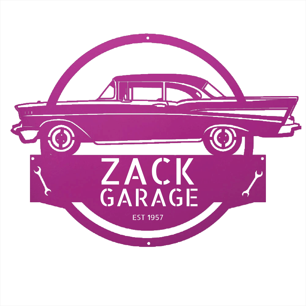 Purple / 12 1957 Bel Air Garage Sign – Personalized Metal Classic Car Wall Art for Dad’s Workshop