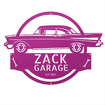 Purple / 12 1957 Bel Air Garage Sign – Personalized Metal Classic Car Wall Art for Dad’s Workshop
