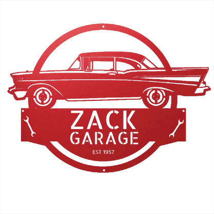 Red / 12 1957 Bel Air Garage Sign – Personalized Metal Classic Car Wall Art for Dad’s Workshop