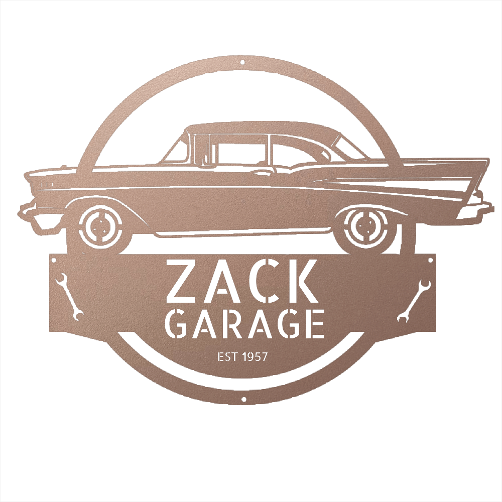Rose / 12 1957 Bel Air Garage Sign – Personalized Metal Classic Car Wall Art for Dad’s Workshop
