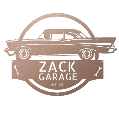 Rose / 12 1957 Bel Air Garage Sign – Personalized Metal Classic Car Wall Art for Dad’s Workshop