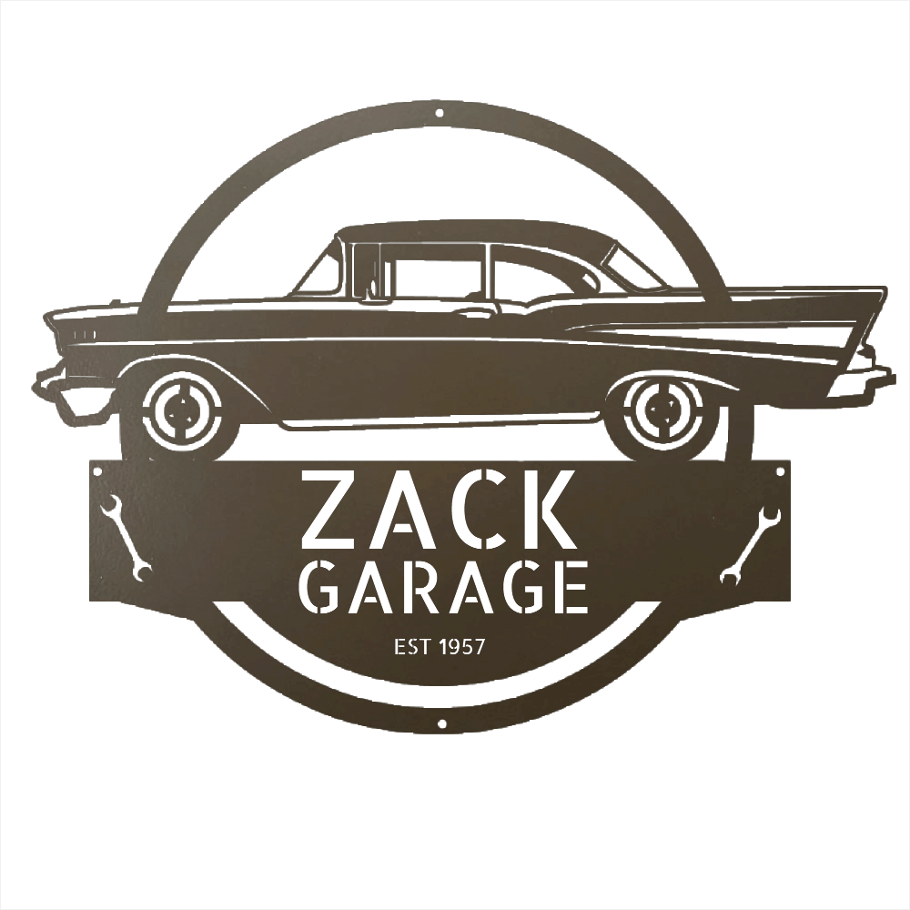 Stone / 12 1957 Bel Air Garage Sign – Personalized Metal Classic Car Wall Art for Dad’s Workshop