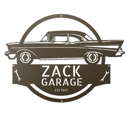 Stone / 12 1957 Bel Air Garage Sign – Personalized Metal Classic Car Wall Art for Dad’s Workshop